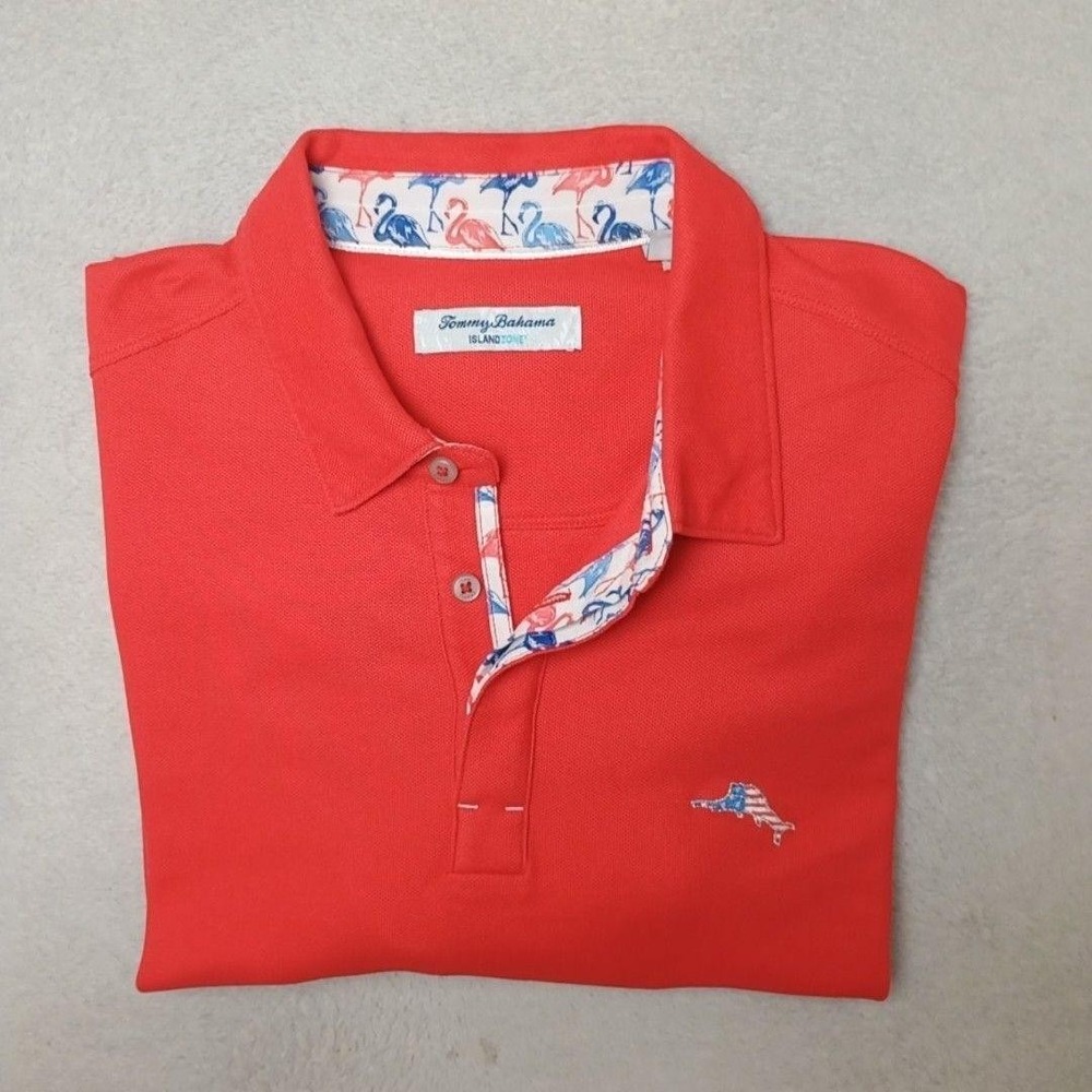 Tommy Bahama Polo Shirt Mens XL Red Island Zone Golf Flamingo Mingle Emfielder